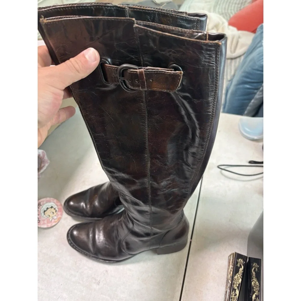 Born Brown Leather Zip‎ Knee High Riding Boots Women's Size 7 Buckles